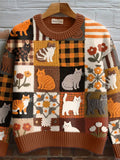 Women's Fall Floral Cat Crochet Pattern Cozy Knit Sweater artswardrobe