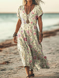 Women's Retro Paisley Flowers Print Pocket Cotton Dress