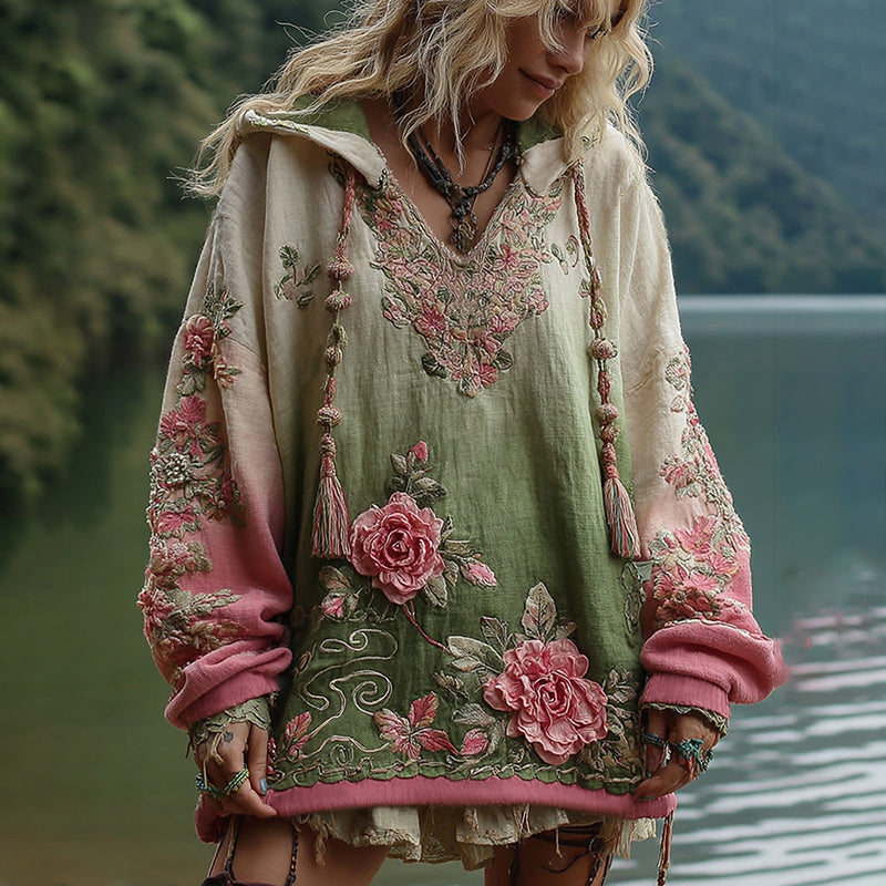 Love & Health Collection Rose And Floral Patchwork Art Women's Cozy Warm Hoodie elevenforest