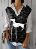 Women's Funny Dog  Art Print Versatile Knitted Vest