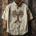 Men's Viking Life Of Tree Celtic Knot Art Linen V-neck Shirt elevenforest