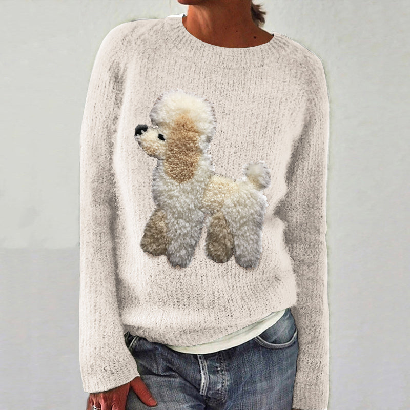 Comstylish Cute Dog Felt Art Knit Cozy Sweater