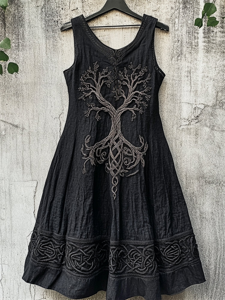 Vintage Tree Of Life Celtic Embroidered Linen Dress elevenforest
