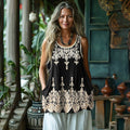 Vintage Embroidered Sleeveless Linen Blend Tank Top elevenforest