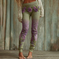 Lassy Gradient Purple Lavender And Floral Art Cozy Knit Leggings elevenforest