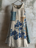 Vintage Classy Floral Textile Linen Tank Dress elevenforest