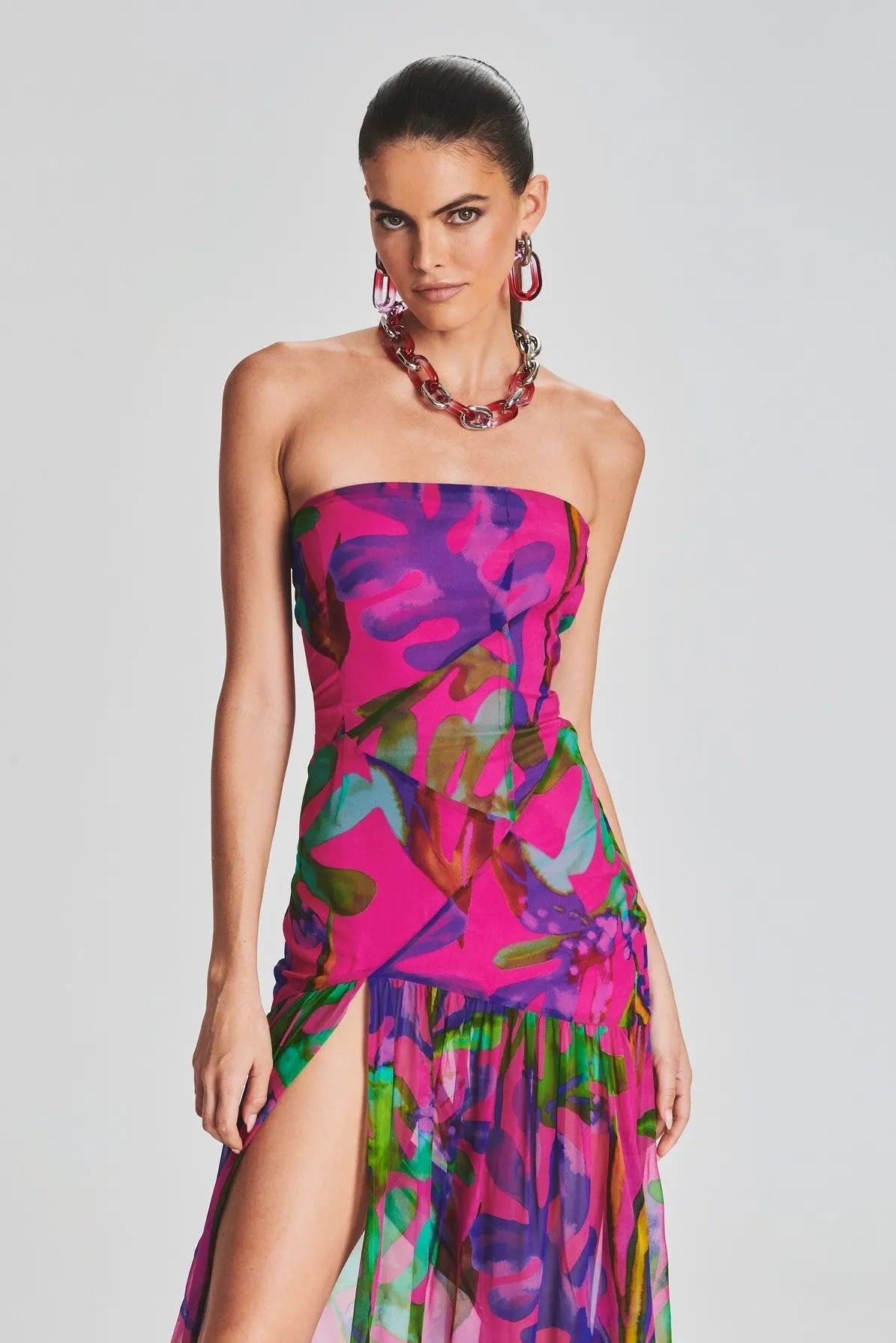 Tube Top Slit Backless Maxi Dress Hot Pink