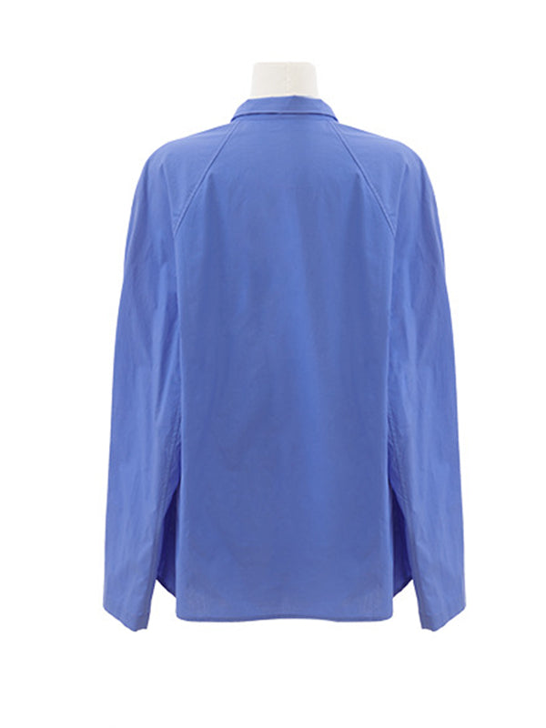Long Sleeves Loose Color Split-joint Streamer High Neck Blouses