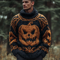 Halloween Pumpkin Pattern Design Dark Retro Men's Thick Sweater Top elevenforest