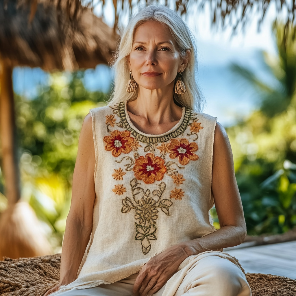 Women's Vintage Bohemian Floral Cotton And Linen Vest elevenforest