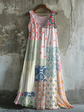 Vintage Floral Patchwork Art Women's Vest Dress elevenforest