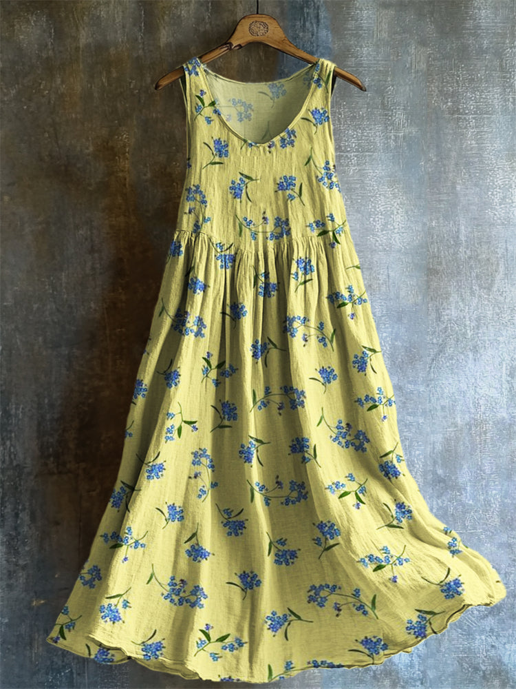 Vintage Cottagecore Floral Contrast Color Linen Tank Dress elevenforest