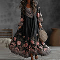 Women's Floral Art Flowy Linen Blend Casual Long Sleeve Maxi Dress elevenforest