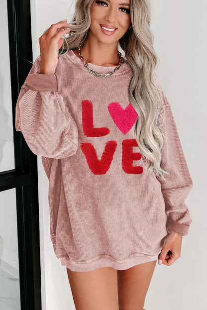 Chenille Love Graphic Pink Sweatshirt
