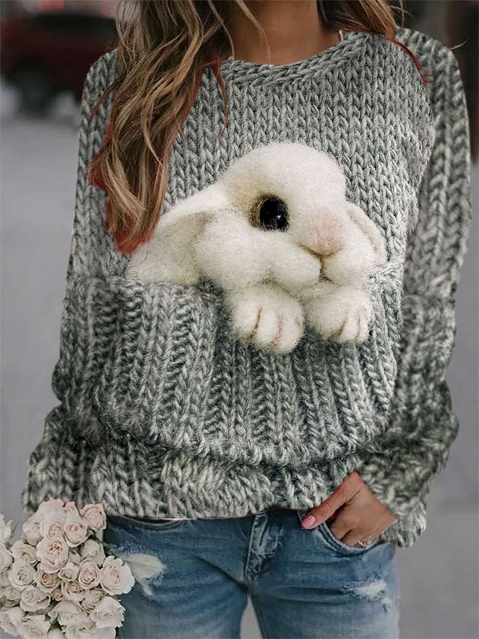 Women's Bunny Print Long Sleeve Top