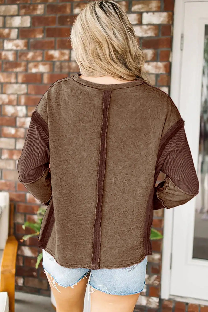 Desert Palm High Low Sweatshirt in Brown Patchwork