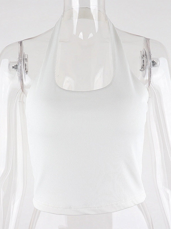 Simple Black&white Sleeveless Halterneck Tanks