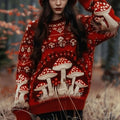 Comstylish Vintage Mushroom Art Chunky Knitted Sweater