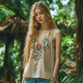 Women's Boho Vintage Floral Embroidery Art Tank Top elevenforest