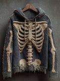 Halloween Skeleton Vintage Distressed Cozy Knit Hooded Sweater elevenforest