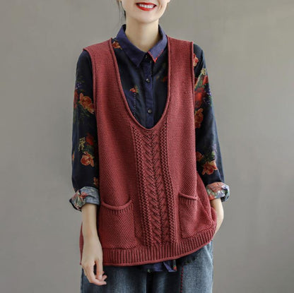 New Pocket Knitted Hollow Vest