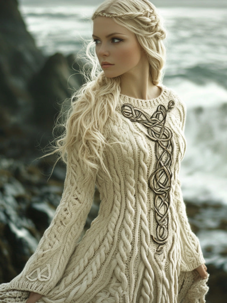 Women's Celtic Knot Long Sleeve Sweater Dress elevenforest