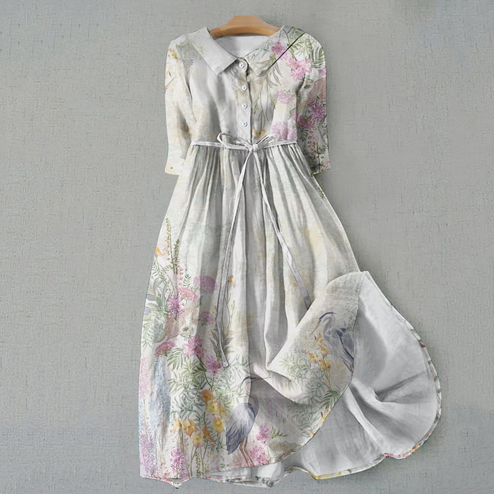 Vintage Flowers Graphics Print Lace-Up Dress elevenforest