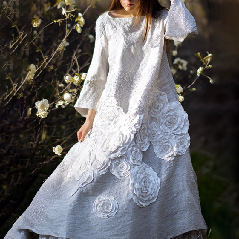 Women's Casual Retro Bohemian Embroidered Floral Print Dress elevenforest