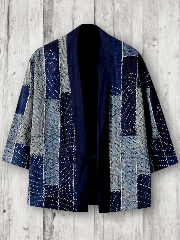 Vintage Japanese Patchwork Linen Blend Kimono Cardigan elevenforest