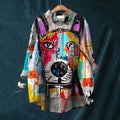 Comstylish Graffiti Art Dog Print Casual Cotton And Linen Shirt
