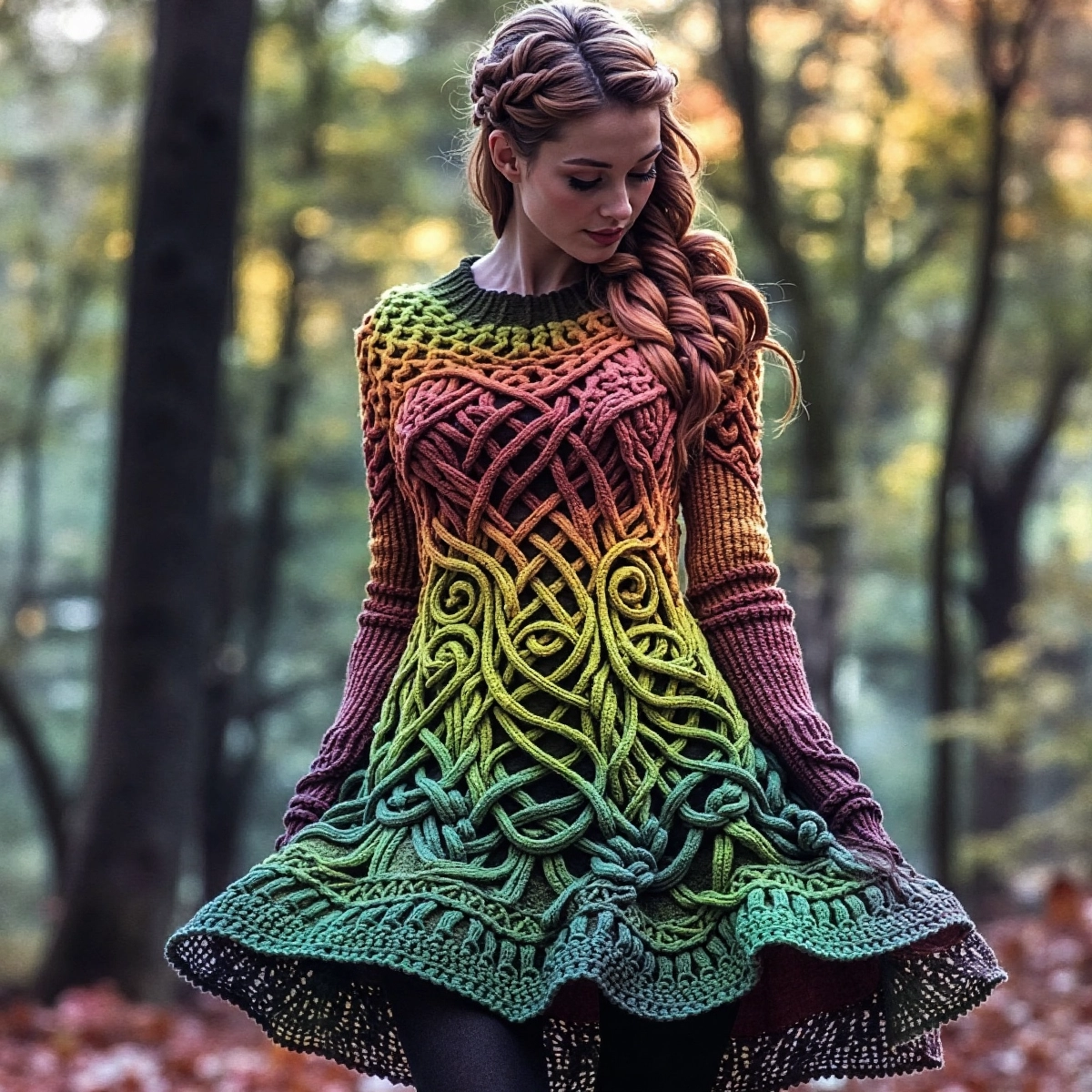 Women's Irish Celtic Knot Color Gradient Knitted Sweater Dress elevenforest