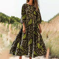 Women's Botanical Bird Pattern Art Print Cotton Round Neck Dress