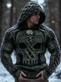 Vintage Viking Evil Skull Men's Chunky Knit Twist Hooded Sweater elevenforest