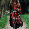 Women's Viking Skull Rune Print Cotton And Linen Dress elevenforest