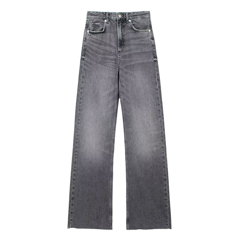 Fall Clothing Wide Leg Mid Waist Long Jeans – High Waisted Denim Pants