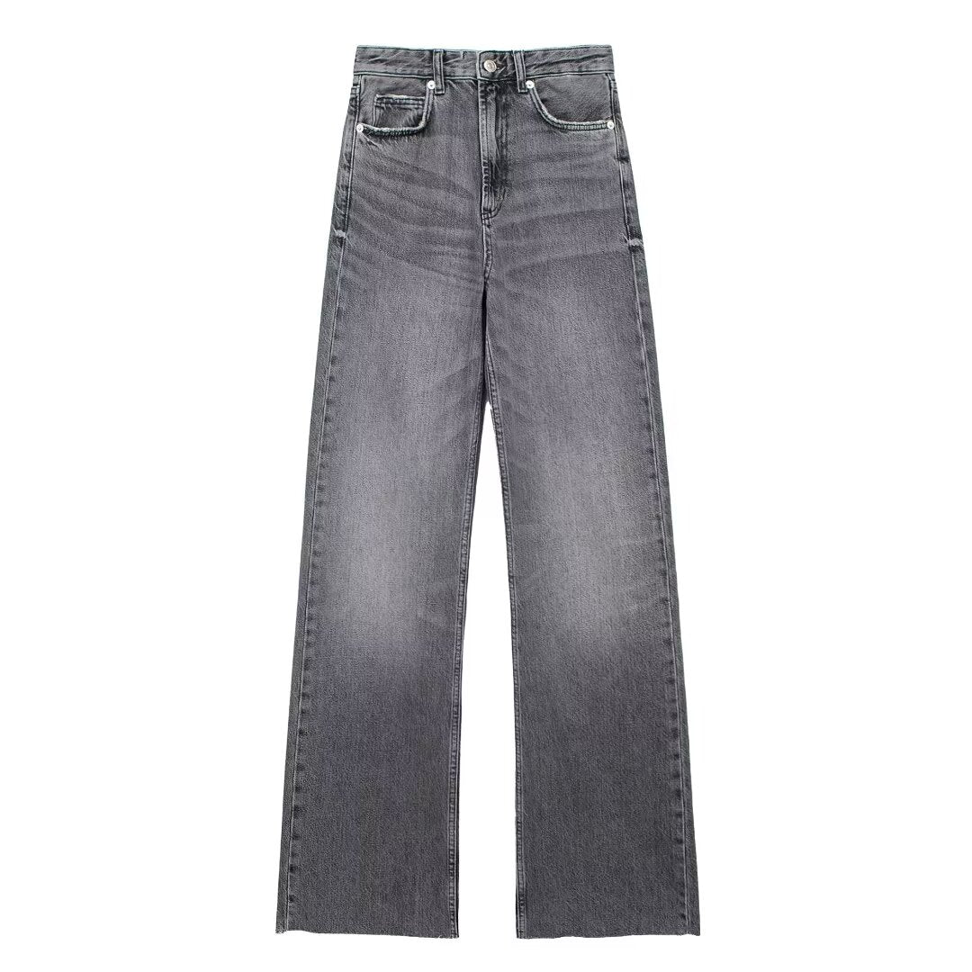 Fall Clothing Wide Leg Mid Waist Long Jeans – High Waisted Denim Pants
