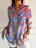 Women's Art Floral Hippie Print Long Sleeve Shirt