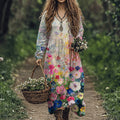 Women's Vintage Flowers Art Linen Blend Maxi Dress elevenforest