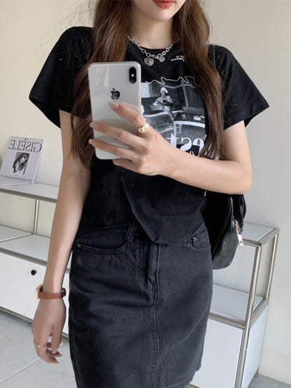 Woman T-shirts Summer Short Sleeve T Shirt Graphic Tee Tops Korean Style Tshirt Femme Y2k Clothes