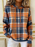 Women's Casual Contrast Color Hooded Sweatshirt 