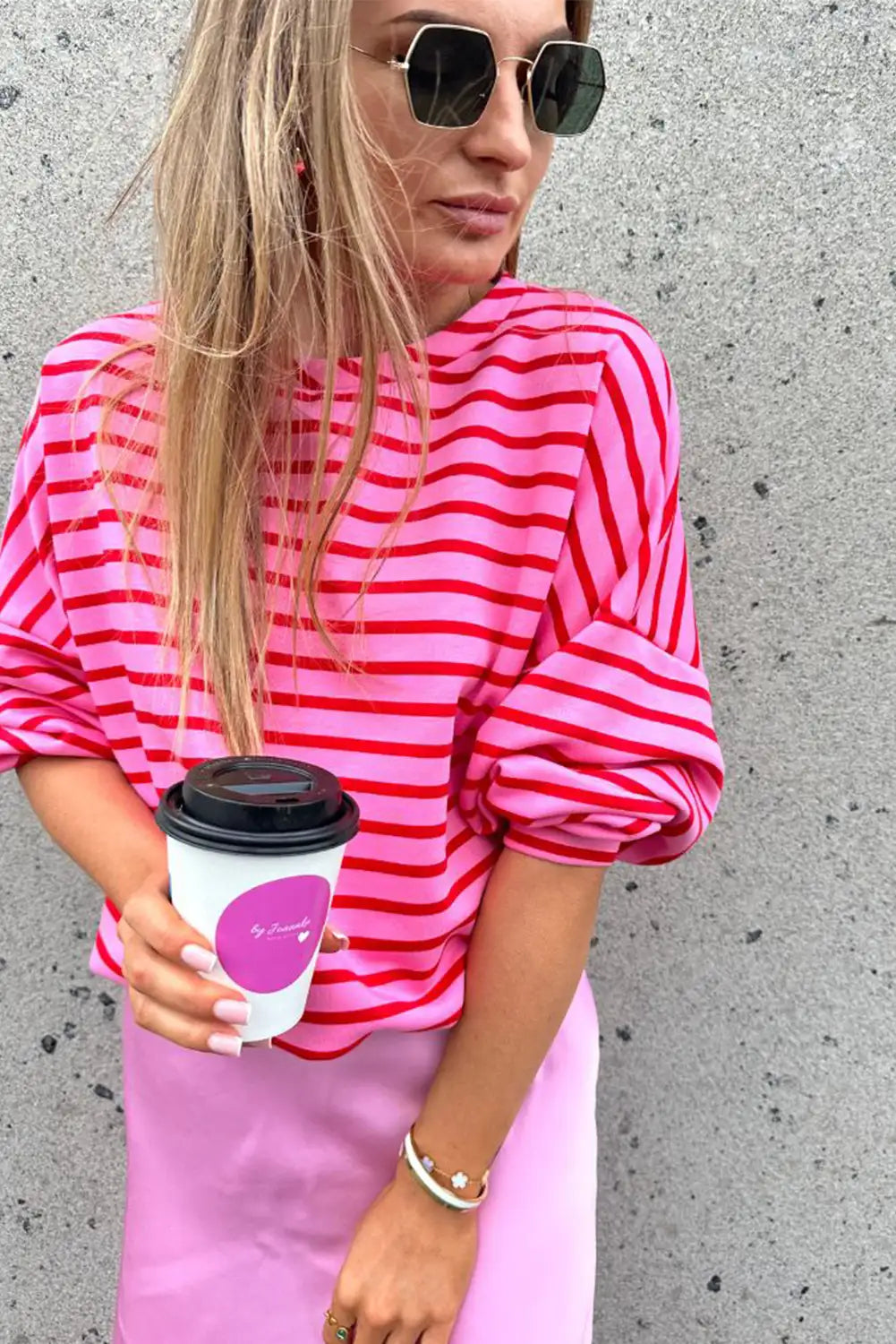 Sachet Pink Striped Crew Neck Sweatshirt