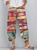 Women's Vintage Multicolor Patchwork Art Linen Blend Pants elevenforest