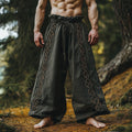 Vintage Tribal Viking Celtic Embroidery Art Linen Long Loose Wide-leg Pants elevenforest
