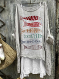 Rainbow Colorful Fish Japanese Embroidery Art Linen Blend Tunic elevenforest