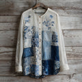 Vintage Lace Floral Embroidery Patchwork Linen Women's Long Sleeve Shirt elevenforest