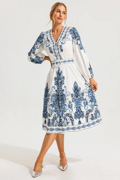 Paisley Single Breasted Long Sleeve Mini Dress With Belt