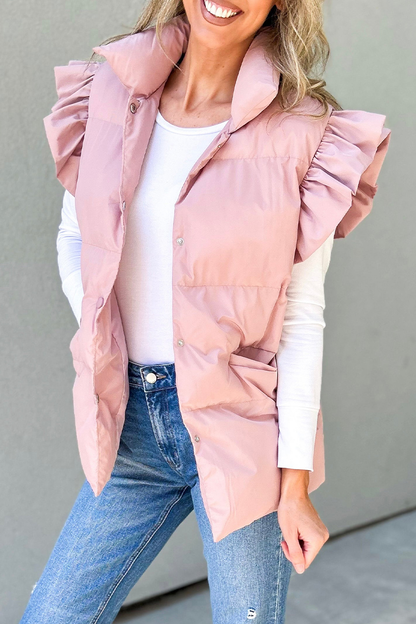 Pocket Buttons Ruffle Mandarin Collar Waistcoats(3 Colors)