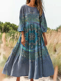 Women's Vintage Ethnic Floral Art Print Flowy Cotton Dress