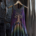 Vintage Viking Celtic Tree Gradient Linen Comfy Midi Dress elevenforest