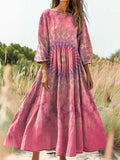 Women's Kaleidoscope Tie Dye Art Print Flowy Cotton Crew Neck Dress